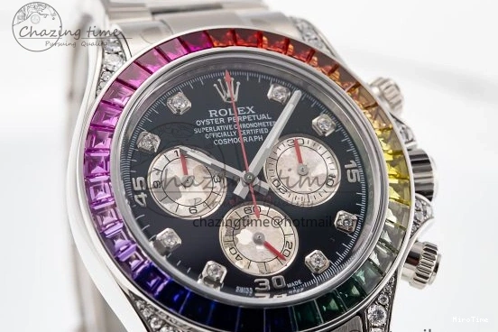 MiroTime 1226 Sleek Custom Daytona 116520 RBOW Rainbow Clean Best Edition Black Dial on SS Bracelet SA 1730